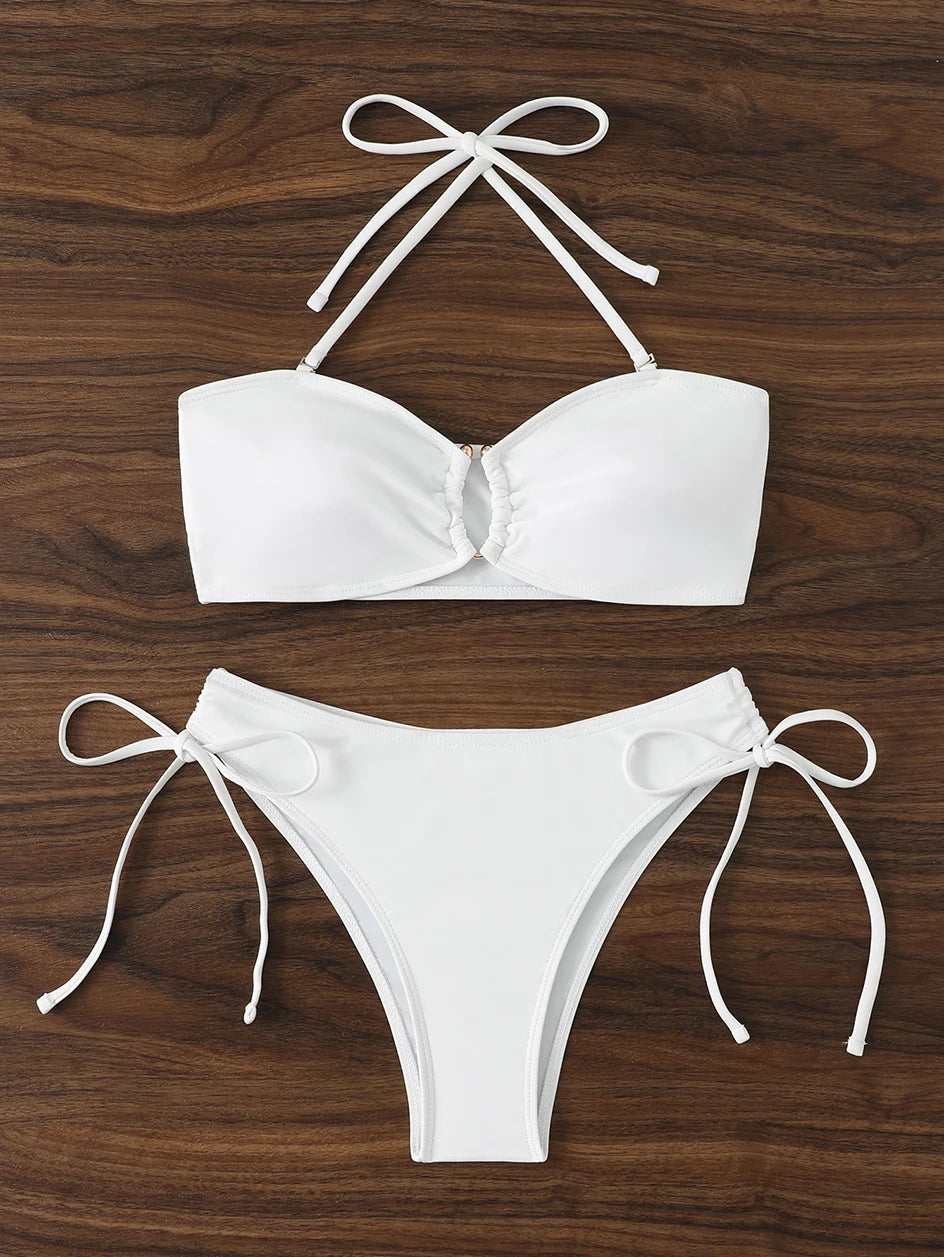 Maillot de bain bikini taille haute pour femme 2026, maillots de bain noués, maillots de bain femme, bandeau push-up, ensembles de bikinis, vêtements de plage brésiliens