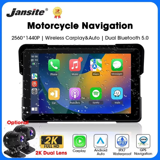 Jansite – 5/7-inch Wireless GPS Navigation Screen for Motorcycle, Carplay, Android Auto, IPX7, Portable Monitor for Motorcycle