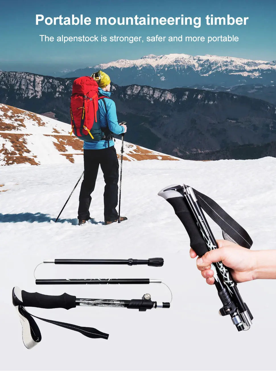 Bâton de Trekking pliable Portable en plein air, 5 sections, bâton de randonnée, Club télescopique pour personnes âgées nordiques, bâtons de marche de Camping