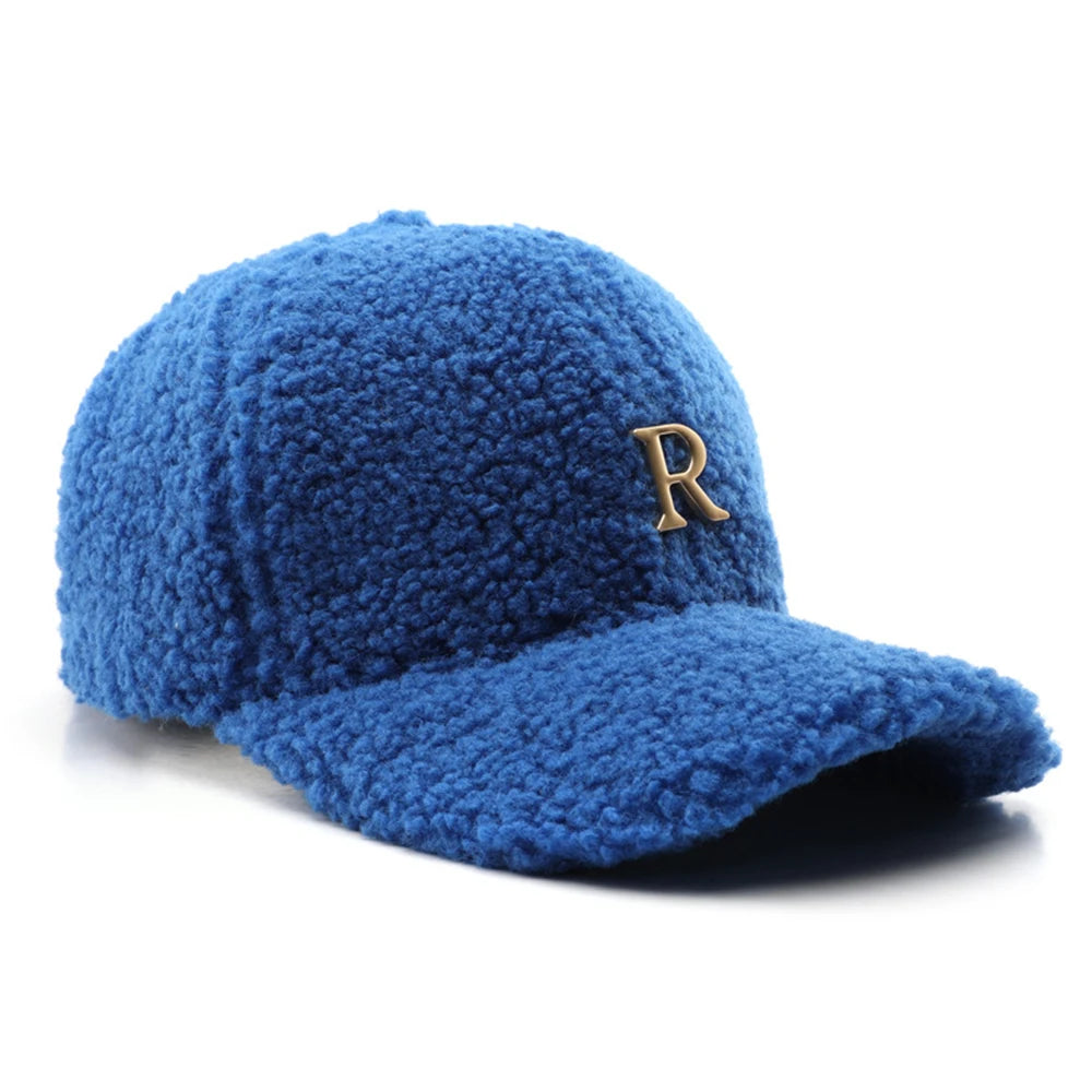FS Luxury Brand Green Lambswool Baseball Caps for Men, Designer Cap with Golden Letters for Women, Winter Warm Trucker Hat, Women's Cap