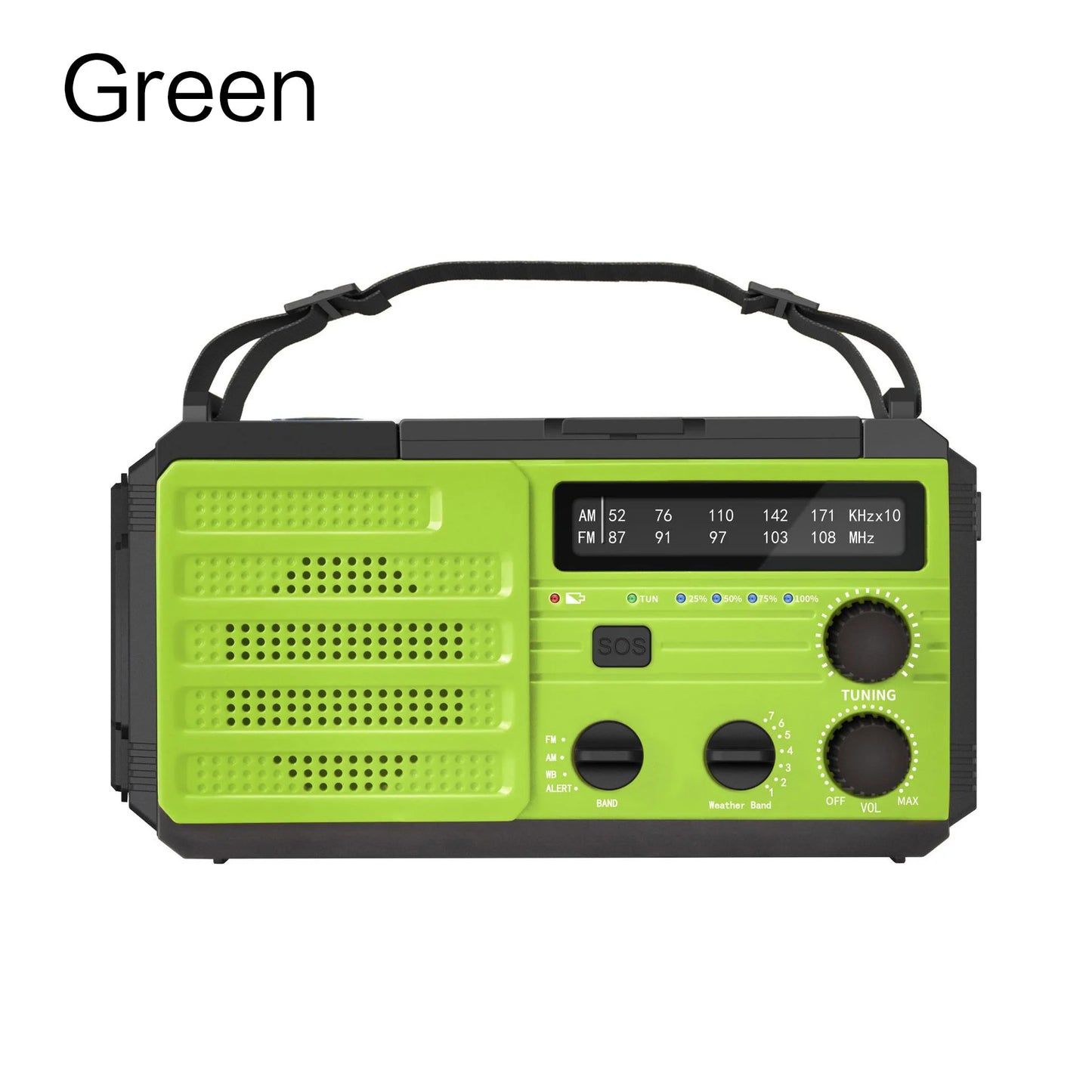Radio météo d'urgence multifonctionnelle, FM AM WB, manivelle, charge USB solaire, batterie externe 2000mAh, lampe torche LED