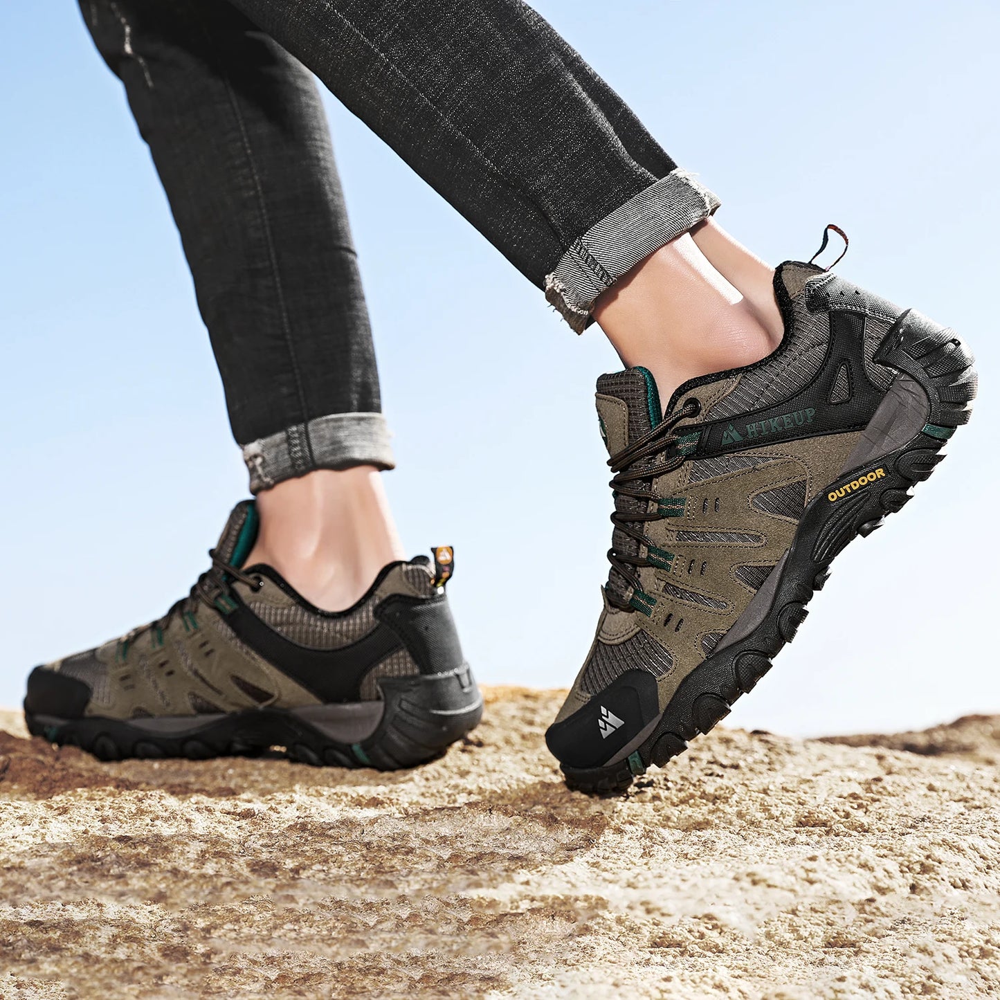 HIKEUP chaussures de randonnée pour hommes chaussures d'extérieur en daim et cuir résistant à l'usure hommes Trekking marche chasse baskets tactiques