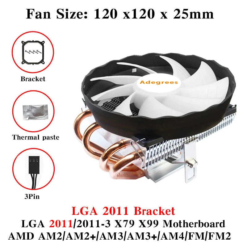 Refroidisseur de processeur 4 caloducs, 3 broches/4 broches, 120MM, accessoires PC, ventilateur pour Intel LGA 1366 1150 1151 1155 1200 1700 2011 X79 X99 AM3 AM4 AM5
