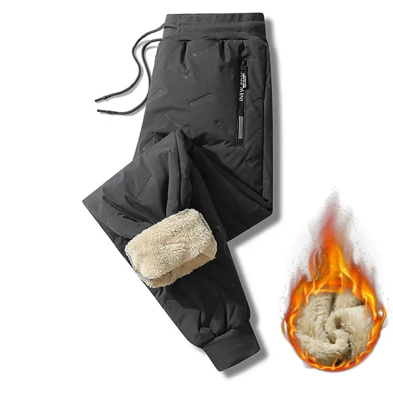 Men's Thermal Lambswool Sweatpants, Warm Cotton Pants, Waterproof Pants, Windproof Pants, Winter Sportswear, Plush Look, Smile, fjCasual