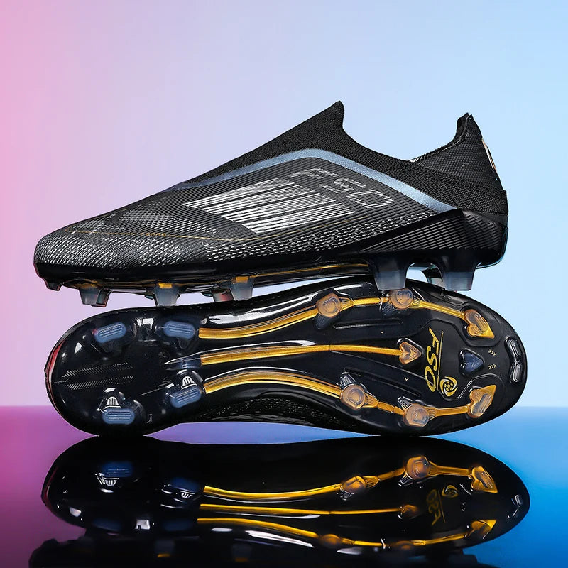 Chaussures de Football FG Homme Cuir Verni Montantes Imperméables — Crampons Longs, Professionnel EU 32–48