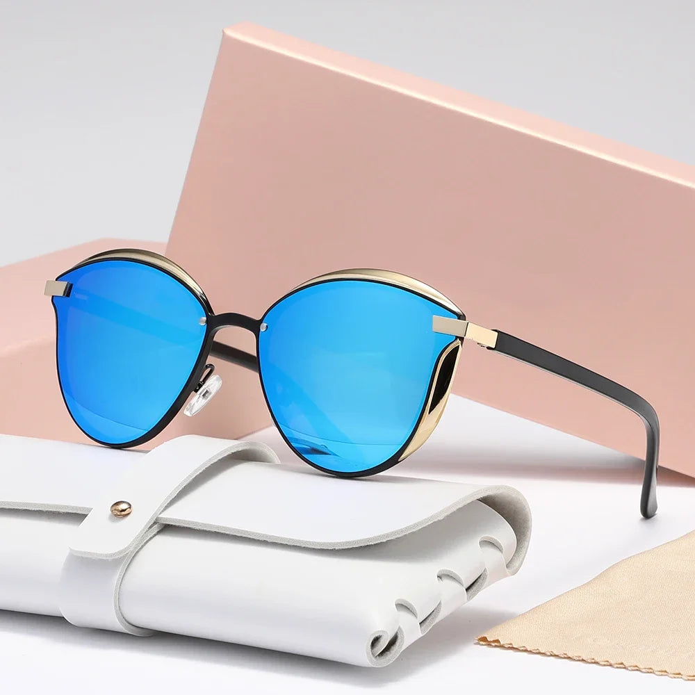 Gafas de sol polarizadas de lujo redondas para mujer, gafas de sol de ojo de gato para mujer
