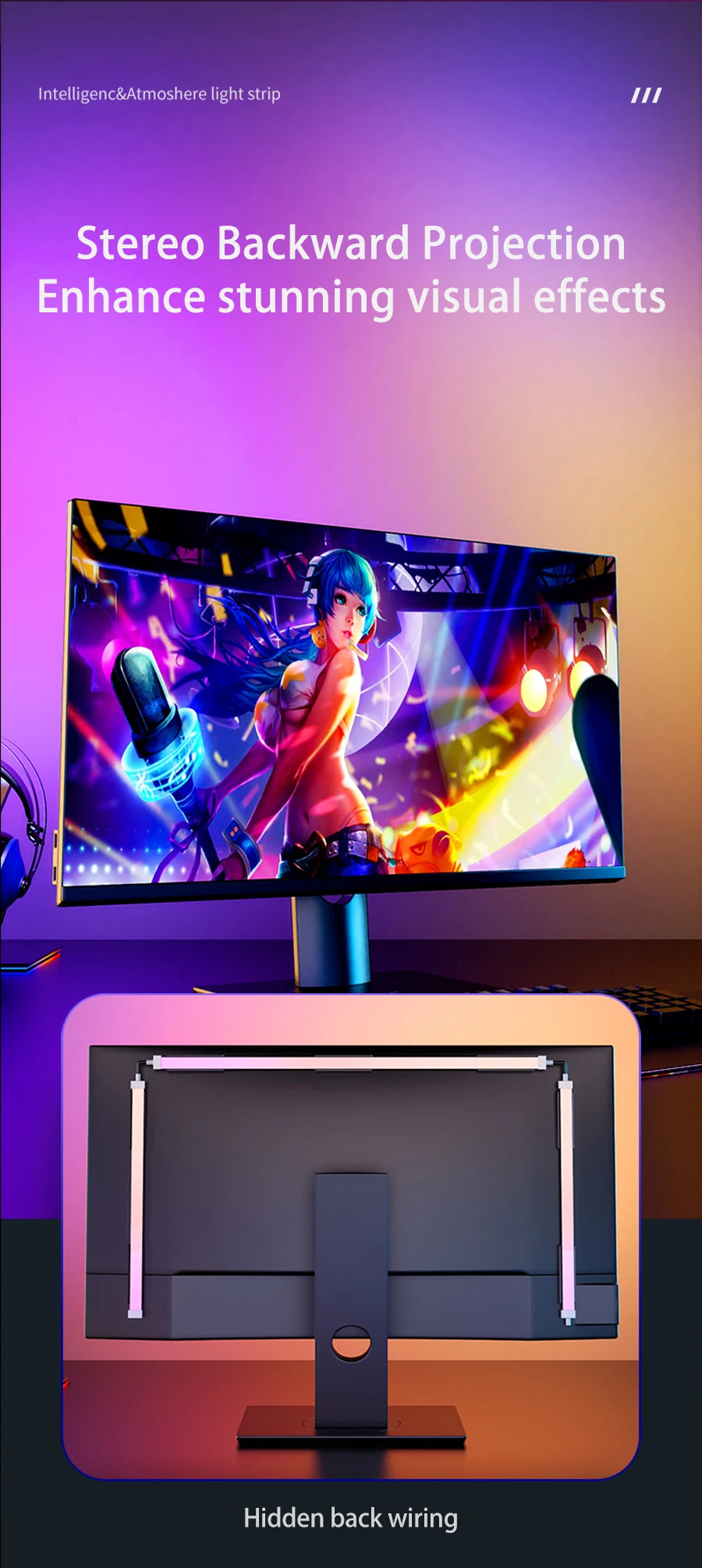 Bande lumineuse LED intelligente pour jeu, moniteur d'ordinateur, rétro-éclairage, synchronisation, barre lumineuse RGB, écran USB, lampe de décoration pour chambre à coucher