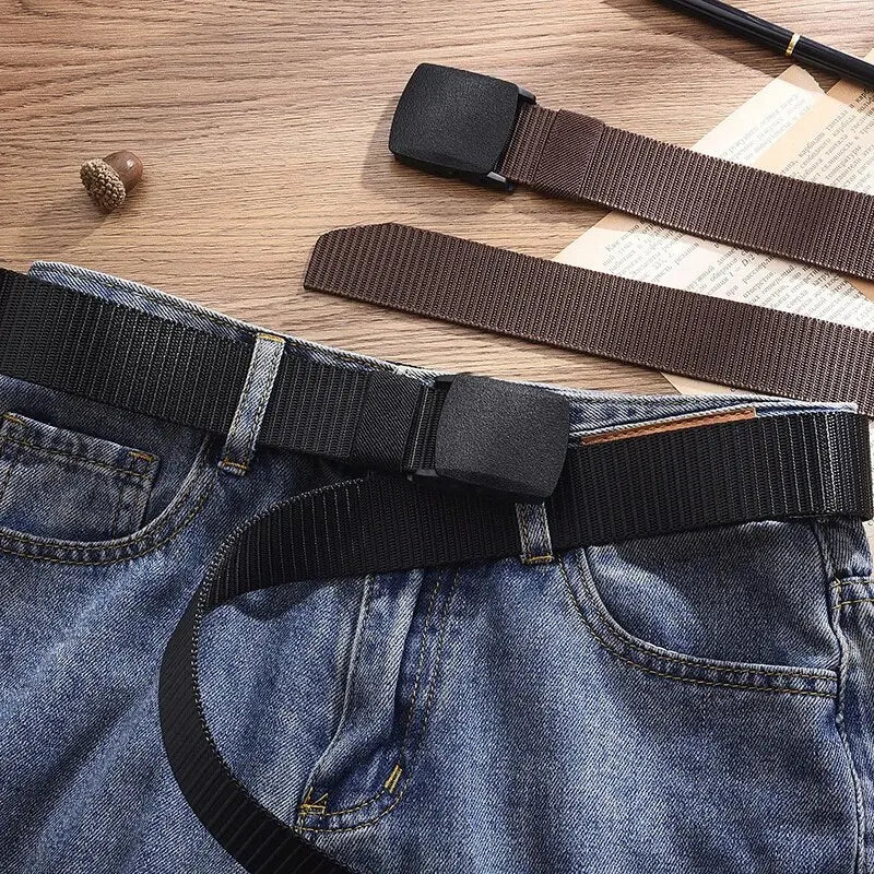 Casual Canvas Belt for Men and Women, Non-Metallic Nylon Training Belt with Trousers, Sports, Outdoor, Jeans