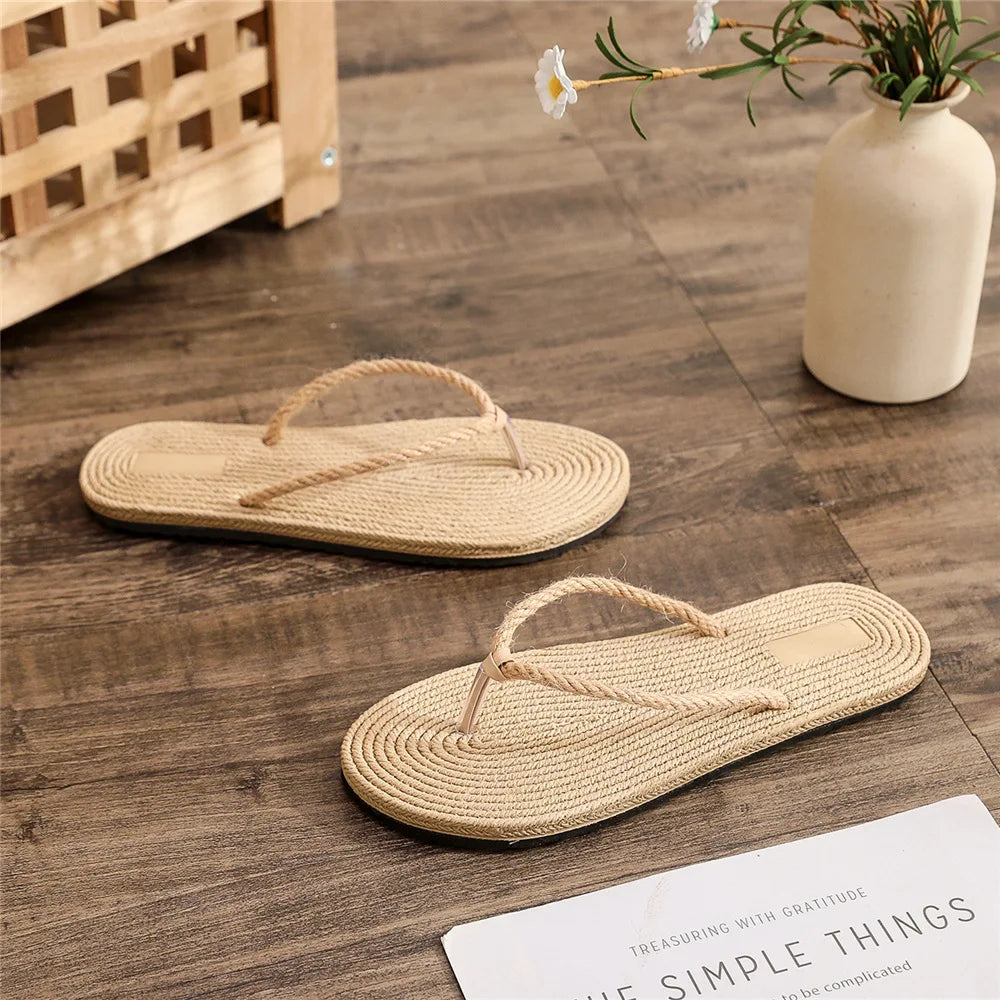2025 Women Indoor Flat Shoes Slippers Linen Home Slippers Comfortable Lady Slipper Beach Slide Shoes for Women