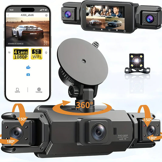 4-channel WiFi car dashcam DVR dashcams for car 24h rear box parking mode interior front and rear 360 dash cam