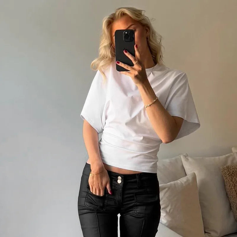 Mode décontracté solide gris recadrée T-shirt 2025 femme vêtements col rond hauts Corset Streetwear filles printemps été t-shirts courts