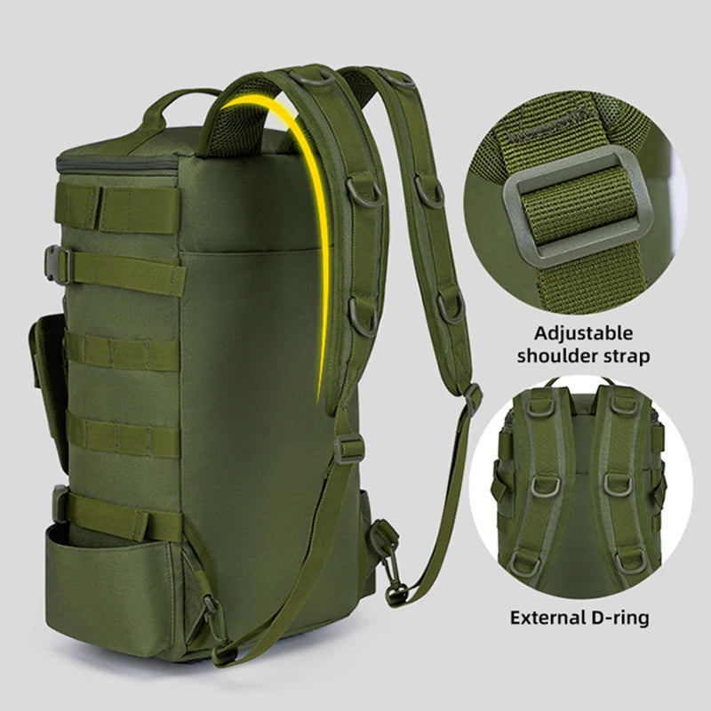 Sac à dos de pêche tactique, sac de matériel avec porte-canne, rangement d'équipement de poisson Molle Camping randonnée sac multifonctionnel en plein air