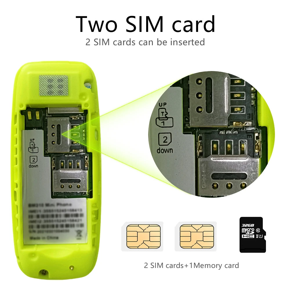 BM310 petits téléphones mobiles débloqués Bluetooth écouteur téléphone faible rayonnement enregistrement d'appel automatique double SIM petit téléphone portable