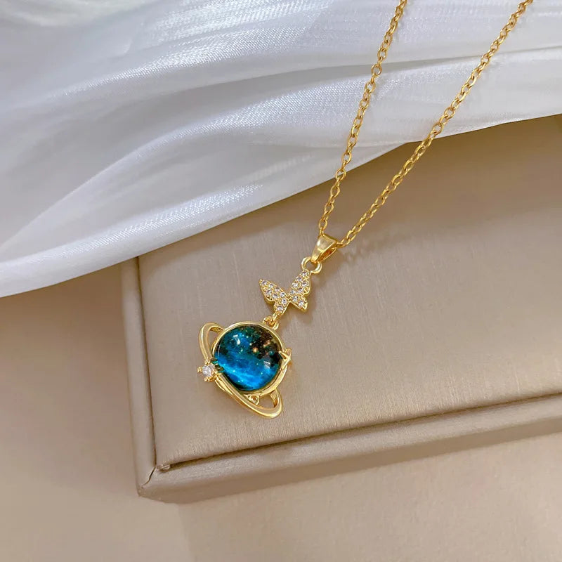ZAKOL Spaceman astronauta estrella collares para mujeres niñas color oro planeta luna colgante cadena de clavícula gargantilla joyas regalos