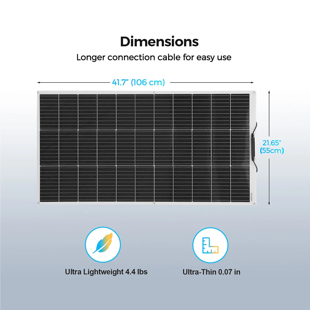 Panneau solaire souple 120W 12V monocristallin — semi-flexible, camping-car, van, bateaux, surfaces inégales