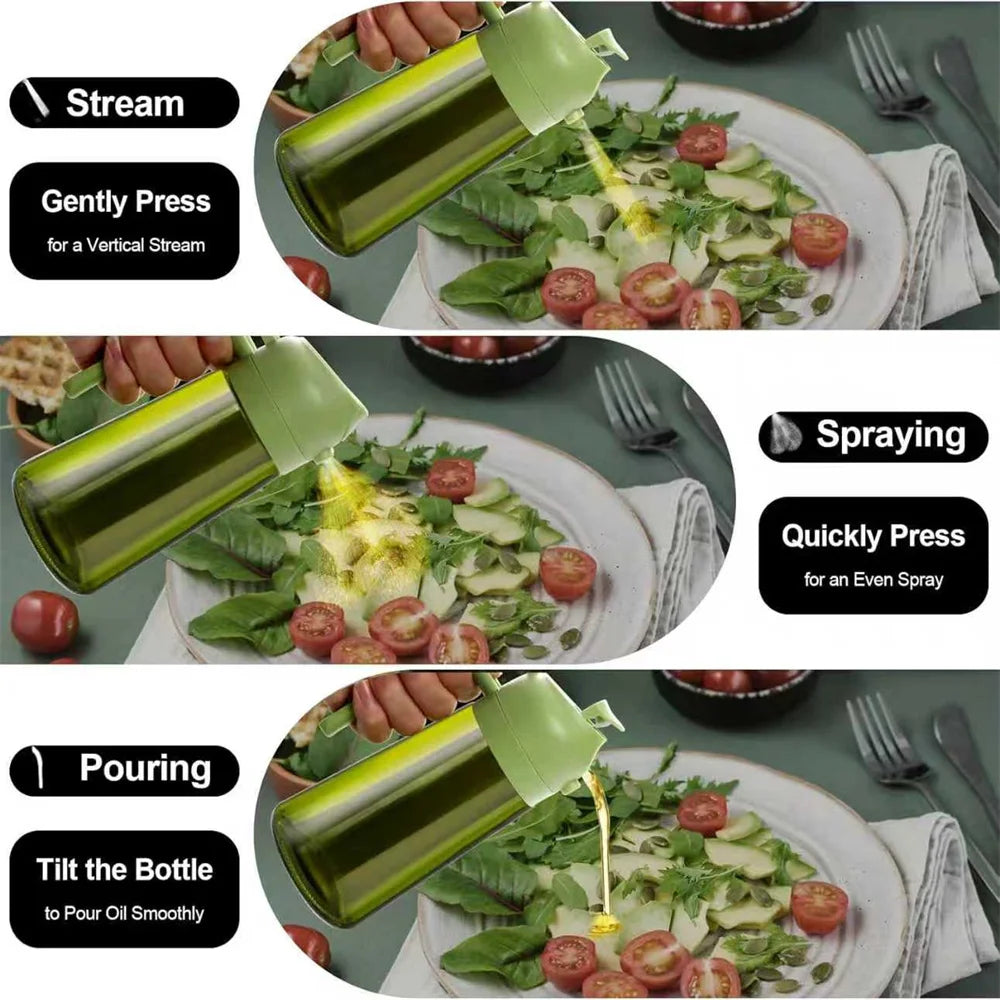 Pulvérisateur d'huile pour la cuisine de 470 ml, distributeur d'huile d'olive 2 en 1 et flacon pulvérisateur d'huile, vaporisateur d'huile avec autocollants, flacon pulvérisateur en verre épais