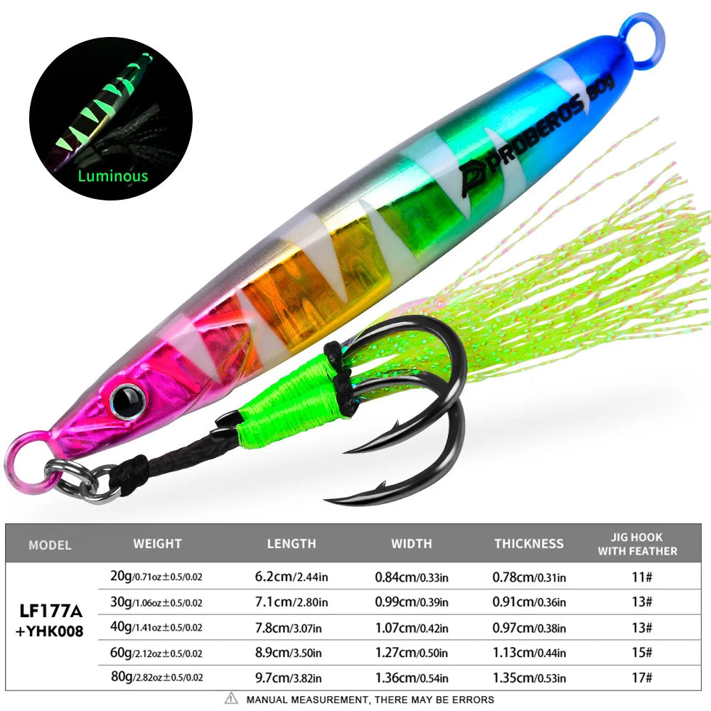 Leurre de pêche en métal lumineux LHFSH, appât dur 20g-80g à coulée lente avec hameçons triples pour la pêche au bar et au thon