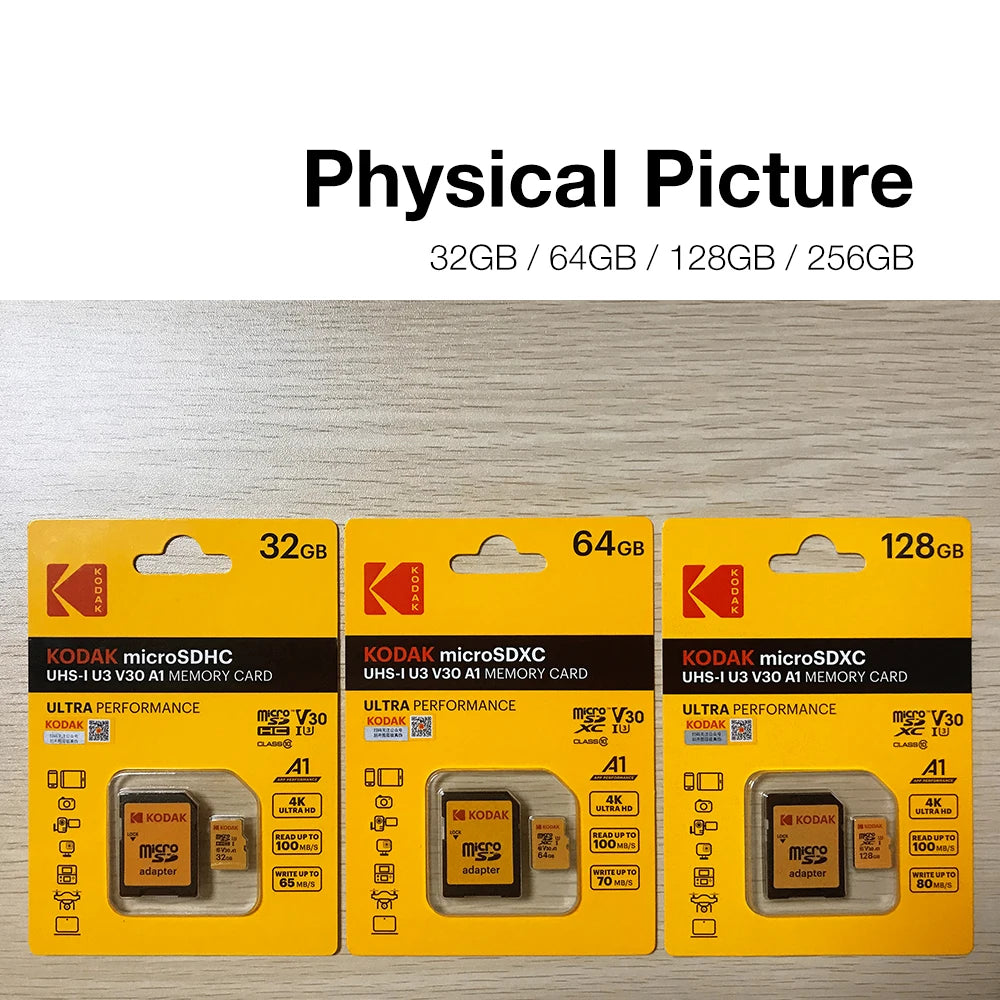 Original Kodak U3 A1 V30 MicroSD 128GB 32GB 64GB 256GB classe 10 cartes 32 64 128 256GB carte mémoire de téléphone vidéo