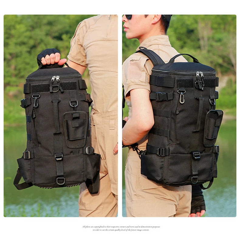 Sac à dos de pêche tactique, sac de matériel avec porte-canne, rangement d'équipement de poisson Molle Camping randonnée sac multifonctionnel en plein air