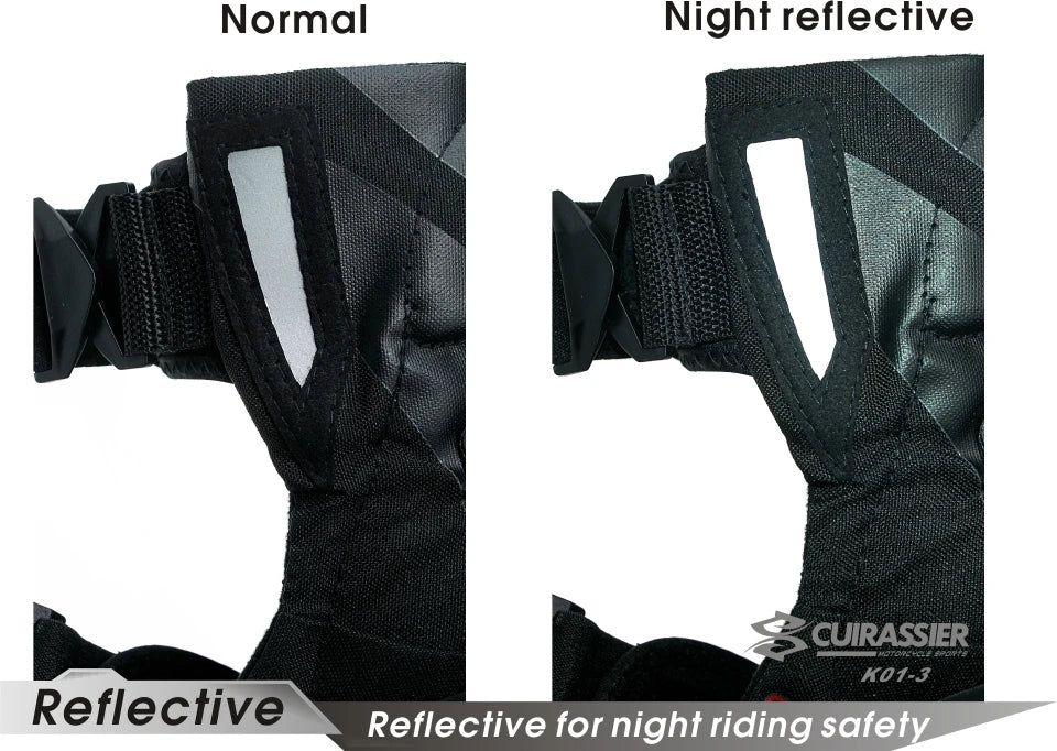 Cuirassier-Genouillères de protection pour motocross, genouillères de moto, protection MX, coussinets de course de coulée de nuit Équipement de moto avec coque renforcée et haute visibilité pour une conduite nocturne