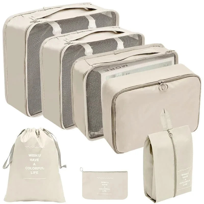 7/8/9/10 Piece Set Travel Organizer Storage Bags Suitcase Packing Cubes Set Portable Cases Luggage Clothing Shoe Tidy Folding Pouch