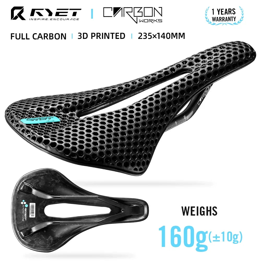 Selle vélo carbone 3D imprimée 140mm — rail rond, super légère, route, VTT, course