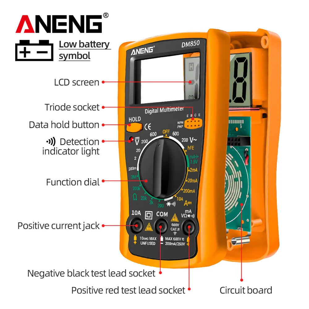 ANENG DM850 - Professional Automatic Digital Multimeter, AC/DC Auto Voltage Tester, Ohm Current Ammeter Detection Tool, 1999 Counts