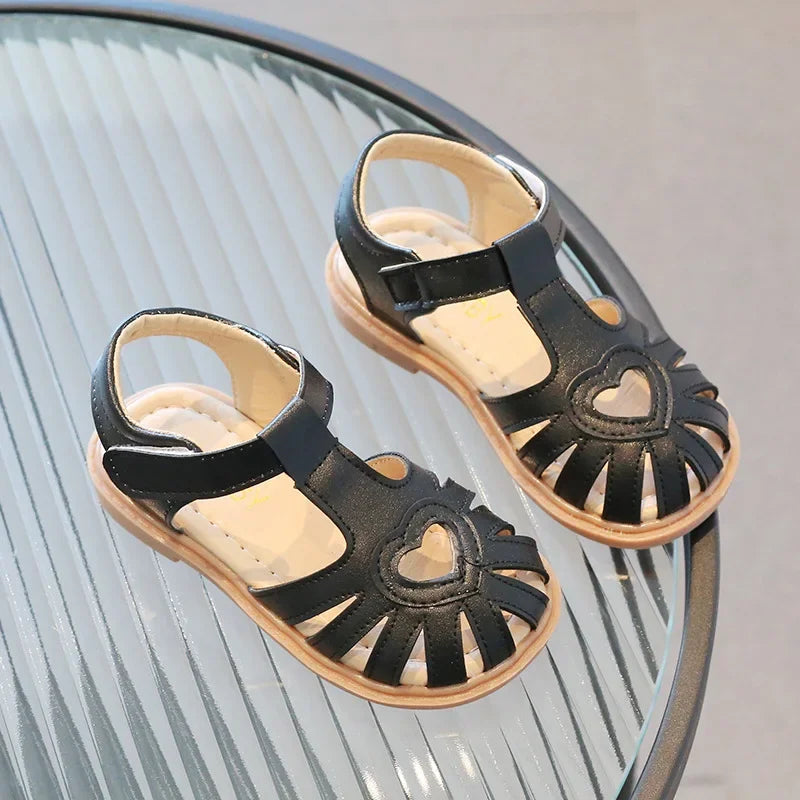 Girls Cute Barefoot Flat Leather Summer Sandals Kids Party Dress Shoes Toddler Children Love Soft Bottom