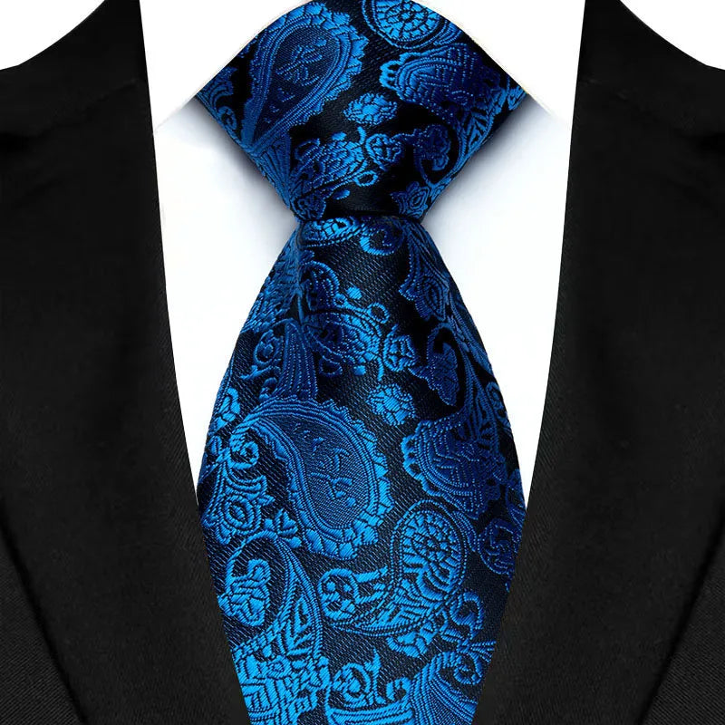 Cravate classique à rayures Paisley pour hommes — 8cm, Jacquard, bleu royal, accessoires, mariage