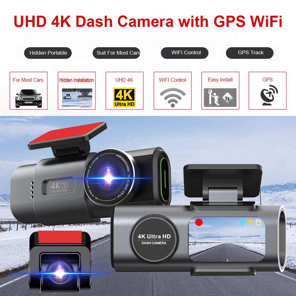 4K Dash Cam GPS WIFI APP 24H Night Vision Optional Mini Rear Lens Car Dashcam DVR Video Recorder Car Camera Black Box