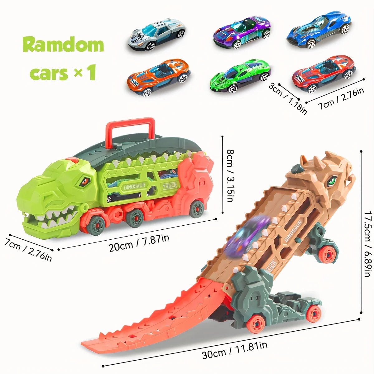 Dinosaur Transport Truck with Fold-out Race Track, Transforms into T-Rex and Standing Tricycle, Best Birthday Gift for Kids