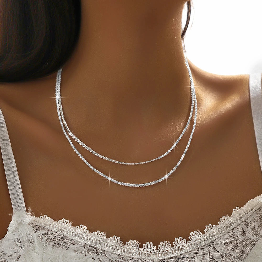 Collier scintillant Simple pour femmes, couleur argent, chaîne de clavicule, ras du cou, coréen, bijoux cadeau de fête de mariage