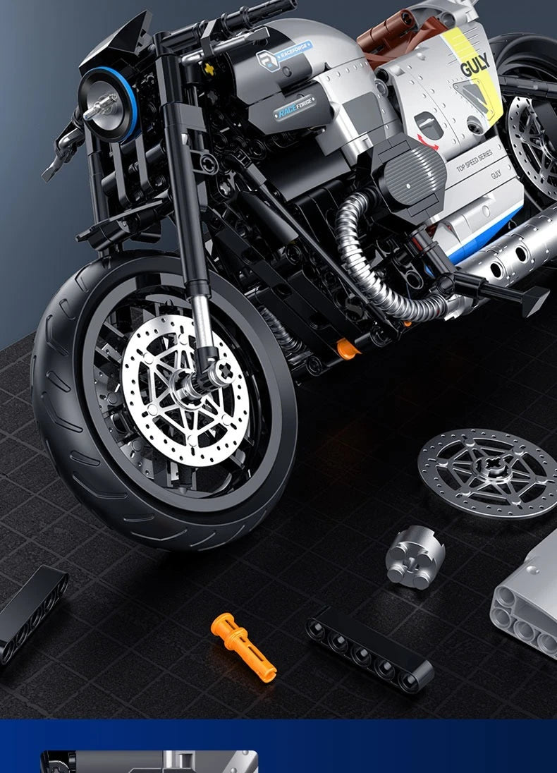 Ensembles de blocs de construction de moto 1:8, course rétro, moto de course, briques techniques, bricolage, décorations de table, jouets pour enfants et adultes