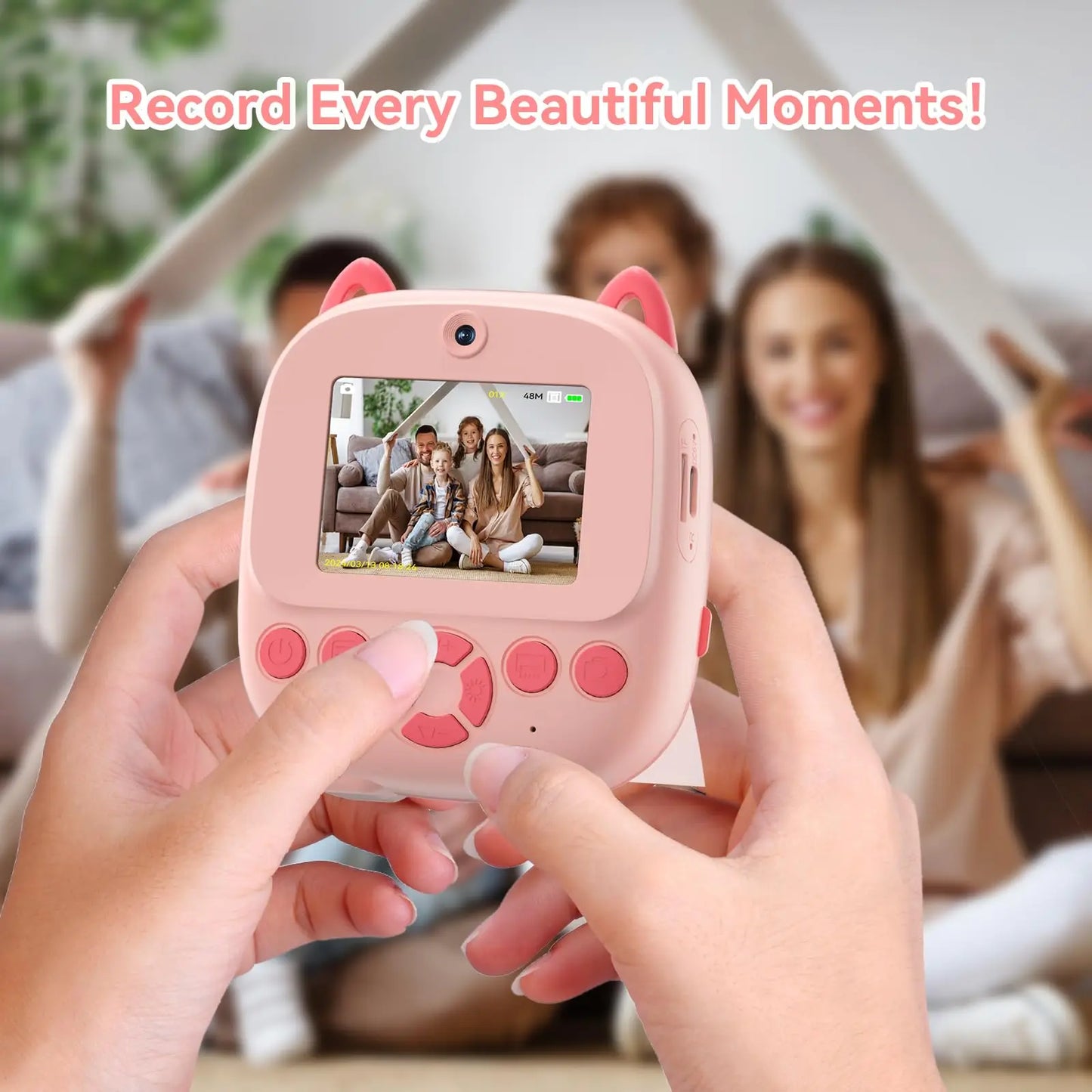 Caméra à impression instantanée, appareil photo multifonctionnel pour tout-petits avec impression de photos instantanée, appareil photo numérique à écran HD de 2,4 pouces pour Photo
