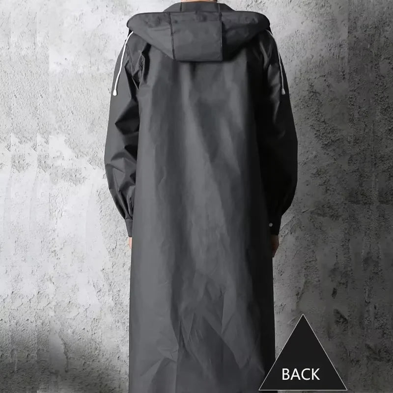 Imperméable long noir de mode pour adultes, imperméable pour femmes et hommes, avec capuche, pour la randonnée en plein air, les voyages, la pêche, l'escalade, épaissi