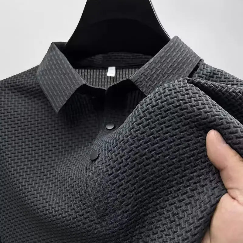 Summer New Men's Lapel Hollow Short-sleeved Polo T-Shirt Ice Silk Breathable Business Fashion Male T-Shirt Brand Clothing