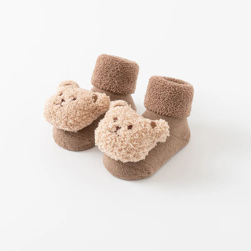 Chaussettes coordonnantes en coton doux pour bébé, chaussettes épaisses pour enfants, nouveau-né, tout-petit, mignon, ours de dessin animé, solide, garçons, filles, hiver, nouveau