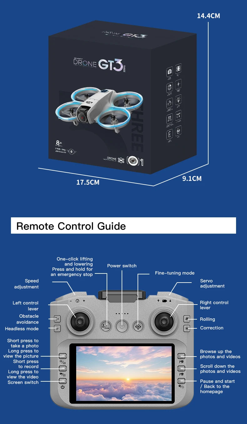 Drone 8K HD grand écran — positionnement flux optique, moteur brushless, évitement intelligent d'obstacles