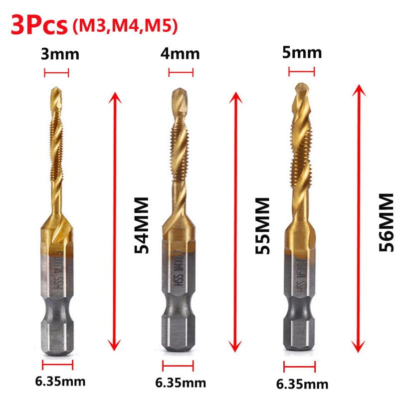 Brocas MeaccelerTap de titanio, vástago hexagonal, rosca de tornillo HSS, máquina de tornillos, macho de roscar compuesto, M3, M5, M6, M8, M10, herramientas manuales