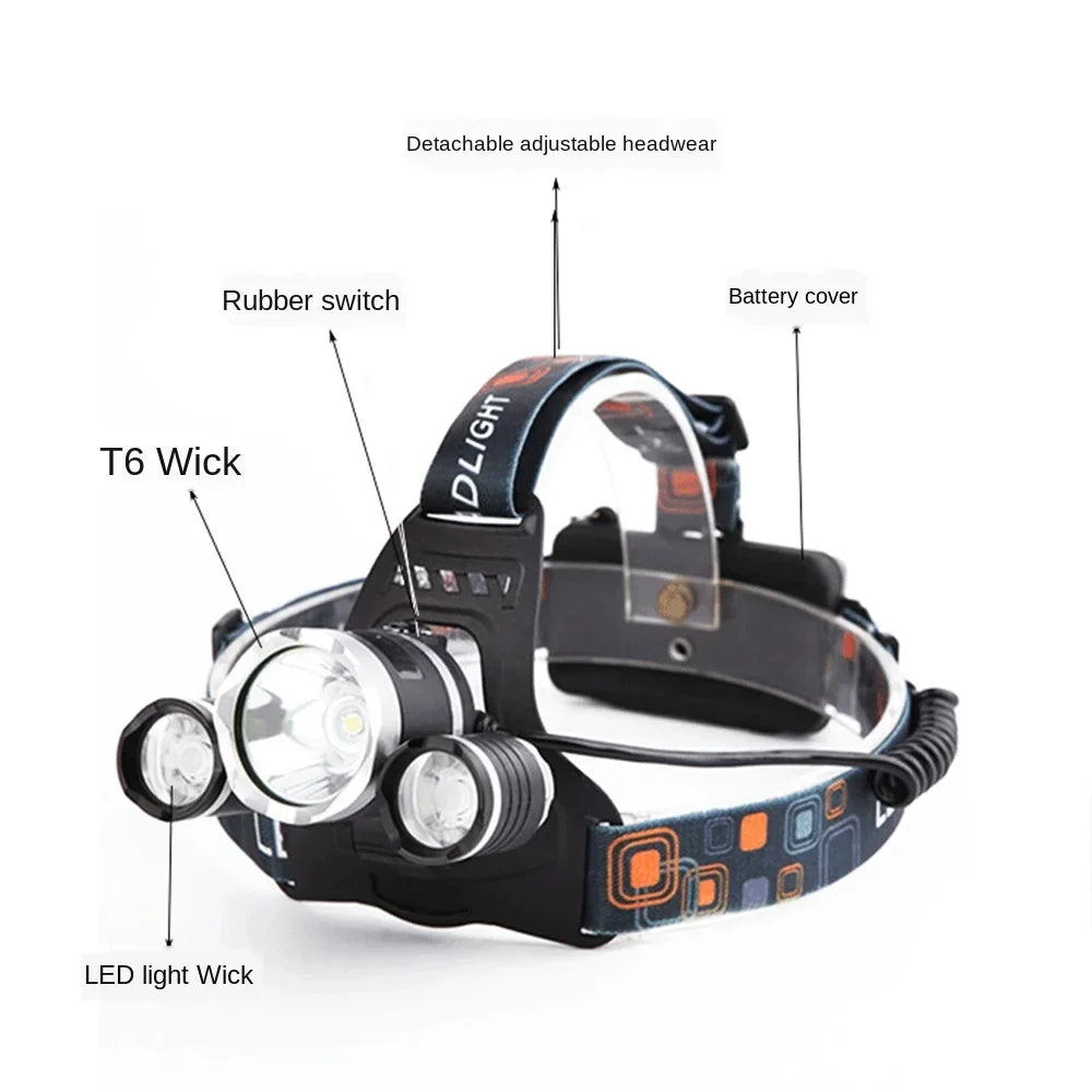 Lampe frontale rechargeable USB 2*18650, puissante lampe torche LED, lanterne étanche, lampe frontale portable pour la pêche et le camping