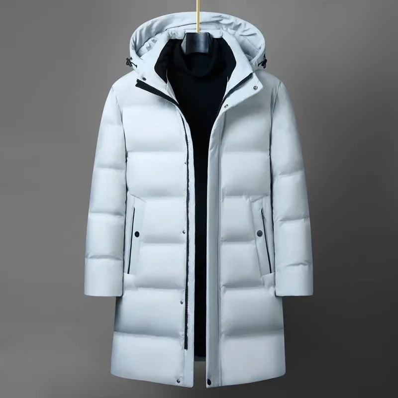 Doudoune homme hiver — col à capuche, blanc, canard, chaud, épais, longue, taille M-4XL