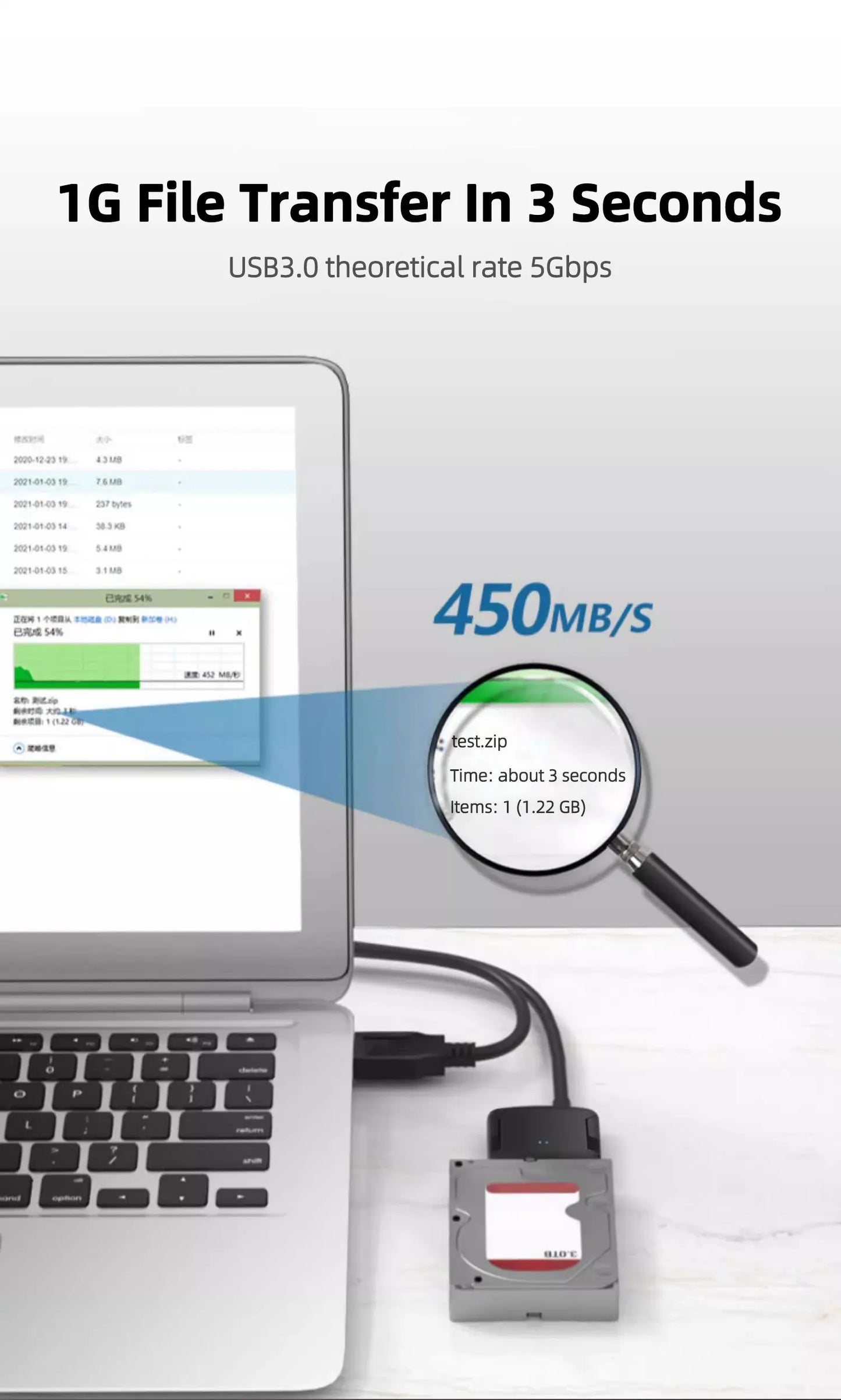 Câble Coolcirc SATA vers USB 3.0 jusqu'à 6 Gbps pour disque dur SSD externe 2.5 pouces adaptateur SATA cordon USB 3.0 vers SATA III