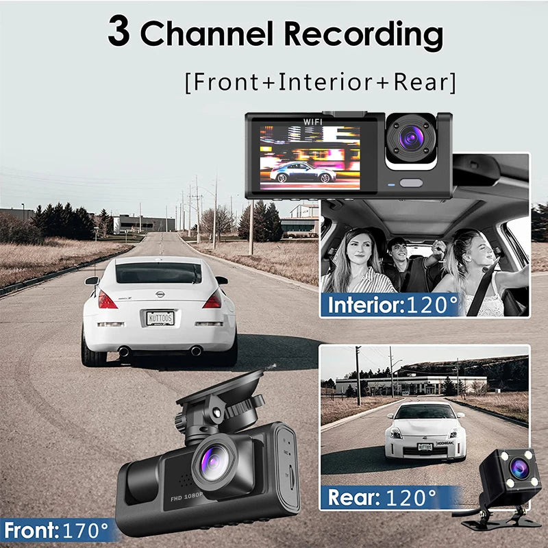 3 WIFI Dash Cam Car Cabin DVR 1080P In-Vehicle Three-Way Channel DVR Recorder Video Recorder Dashcam Camcorder