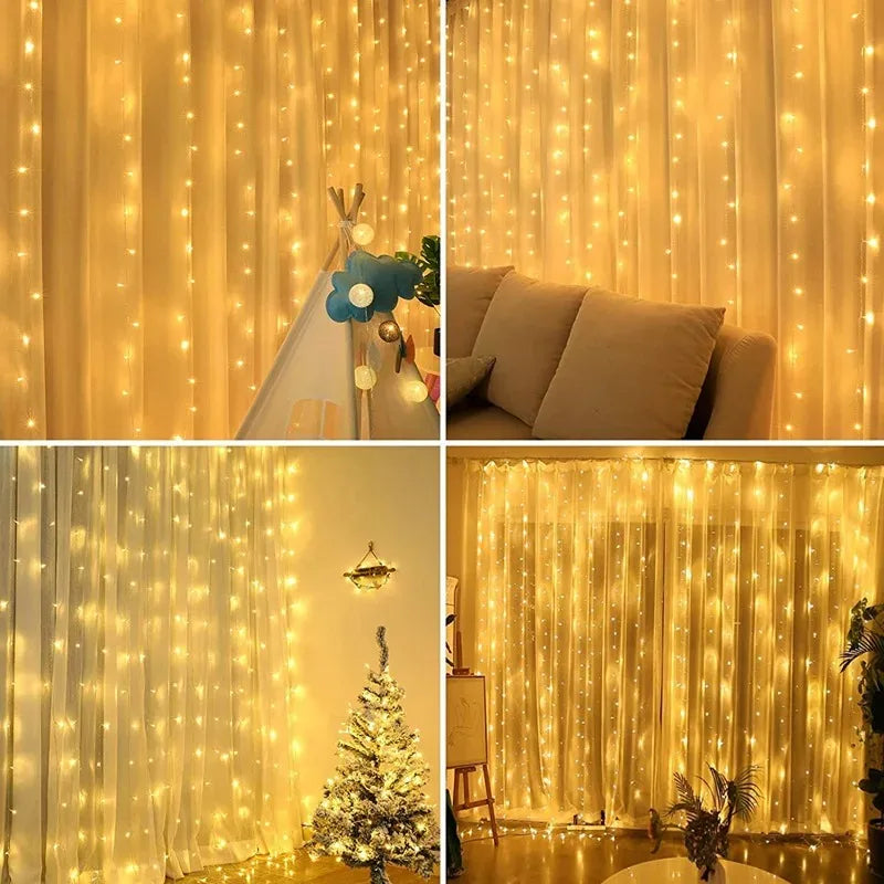 Guirnalda de luces LED de 3Mx1M/2M/3M, luces de hadas USB para Año Nuevo, boda, fiesta festiva, Navidad, decoración de cortina de casa