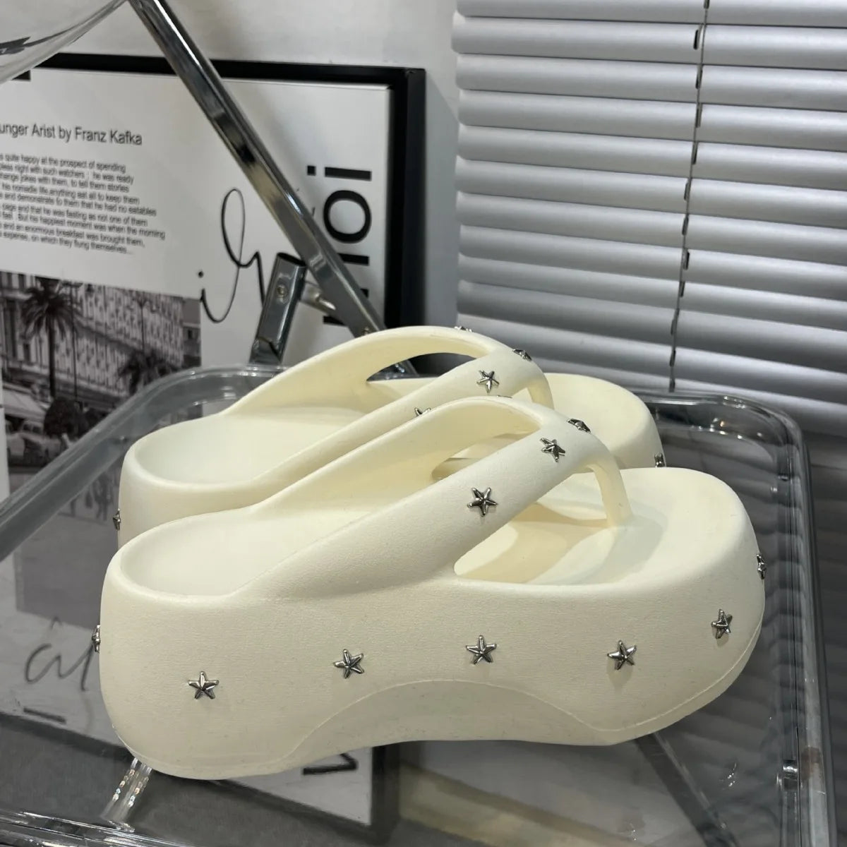 Women's Platform Wedge Summer Flip Flops, Thick Soles, 7CM High Heels, Beach Shoes, Punk Slippers, Open-Toe Sandals