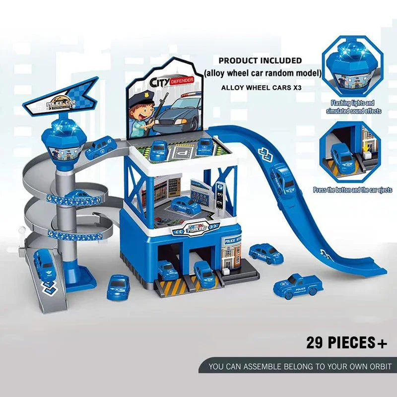 Railway Cars DIY Parking Assembled Track Inertia Car Engineering Vehicle Track Car for Kids Boys Children Birthday Gifts
