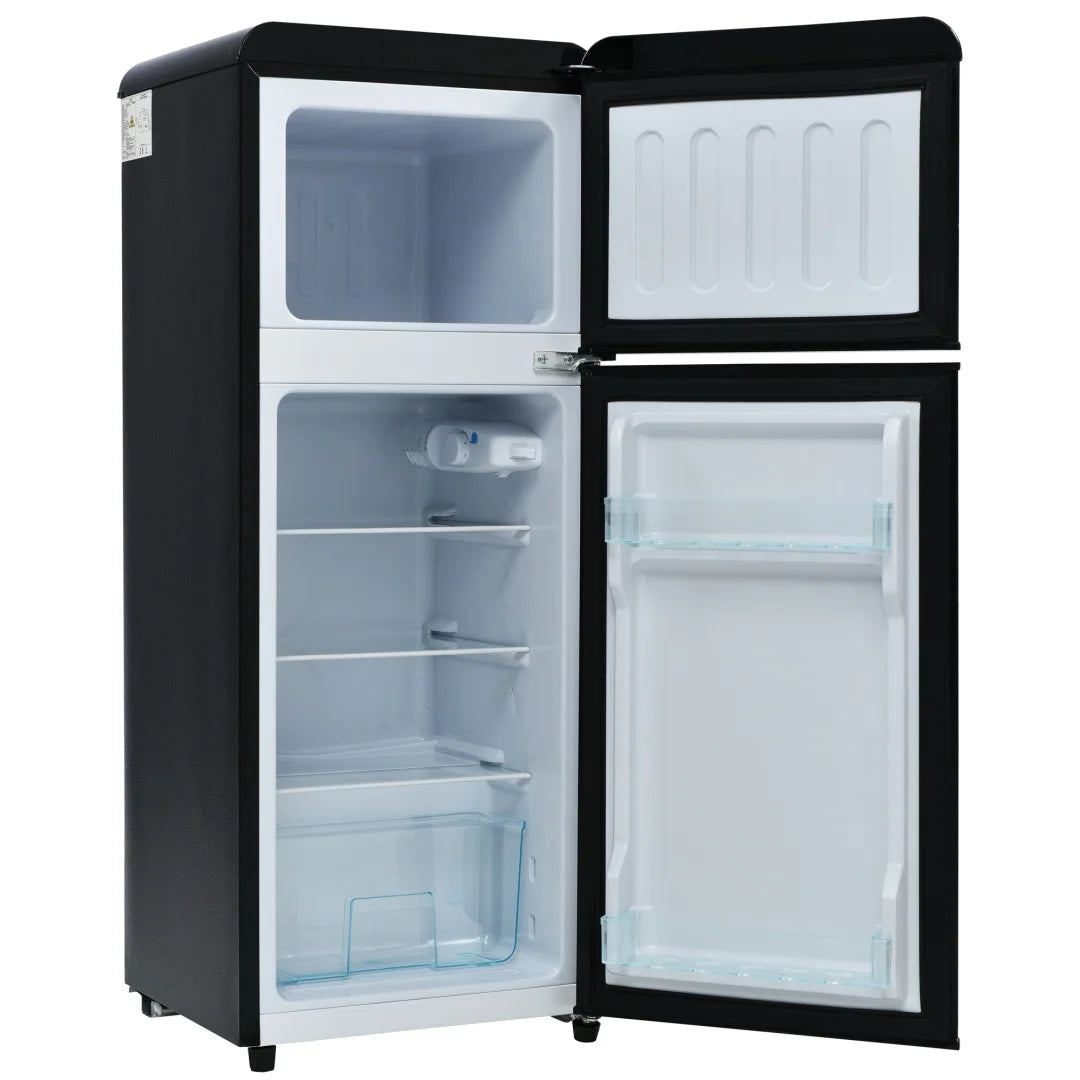 Frigorífico y congelador combinados, 105,5 cm de alto, 41 cm de ancho, doble puerta, volumen total 92 litros, capacidad del congelador 28 litros
