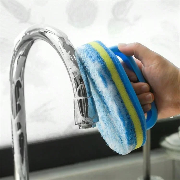 Brosse de nettoyage avec manche, éponge de cuisine épaisse, lingette pour carrelage de salle de bain, outils de nettoyage domestique pour l'élimination des taches