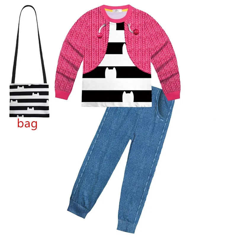 Gabbys D-Dolhouse disfraz para niños peluca conjunto de pijama Gabby Cat niñas camiseta de manga larga + pantalón diadema conjunto de trajes de Halloween para niños