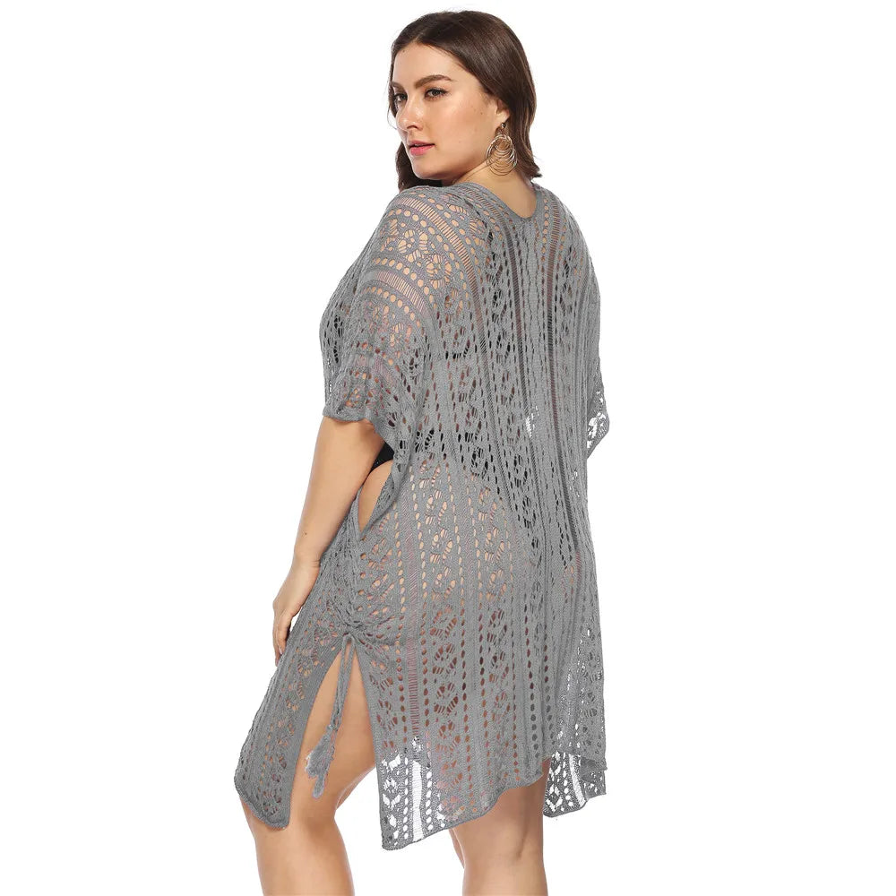 Grande taille Robe De Plage tunique maille unie Bikini couvrir maillot De Bain vêtements De Plage amples maillots De Bain pour les femmes Robe Robe De Plage